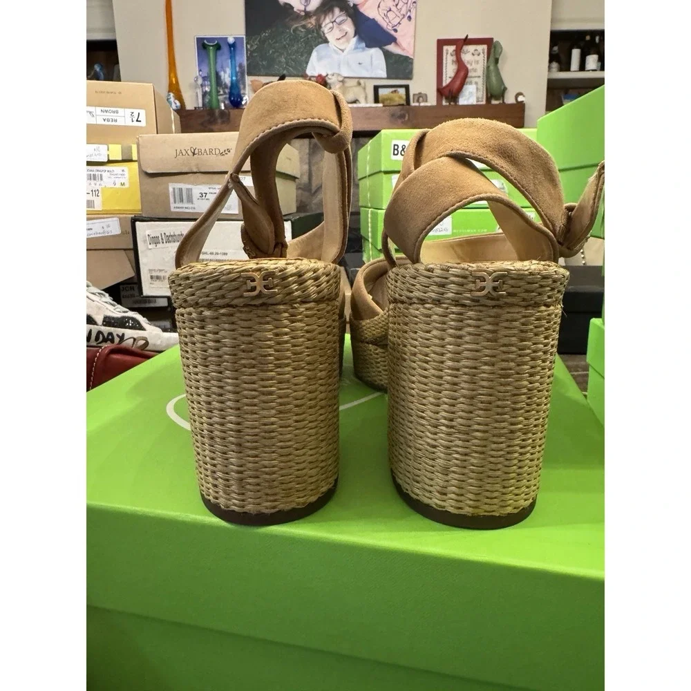 New Womens Sam Edelman Immie Ankle Strap Sand Suede Heeled Sandals Size 10 M